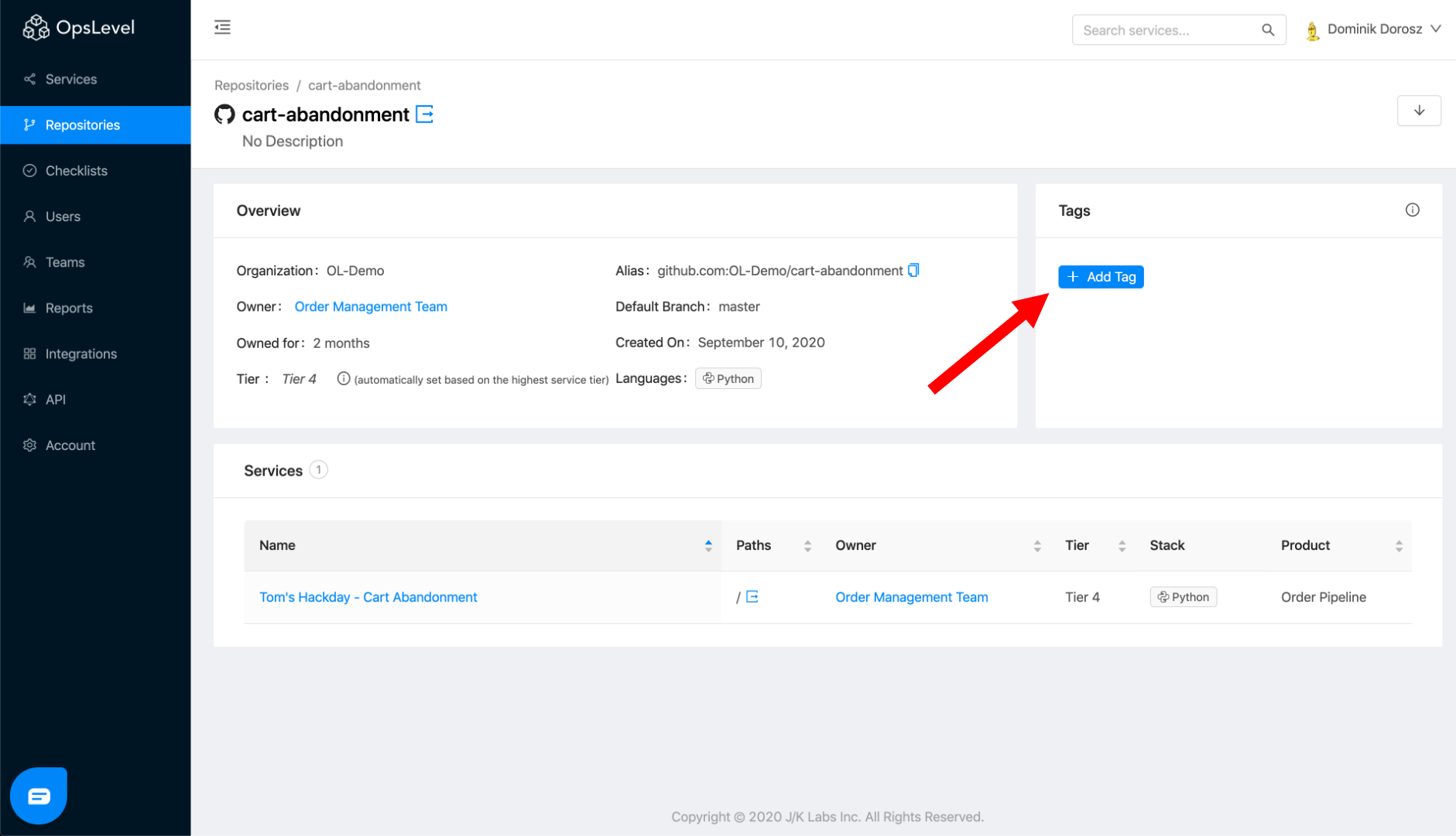 OpsLevel Create Tags