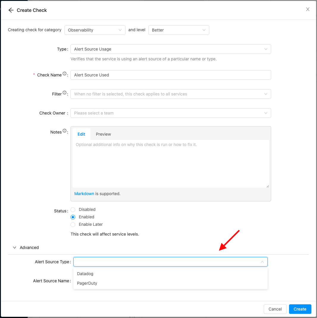 Advanced Option: Alert Source Type
