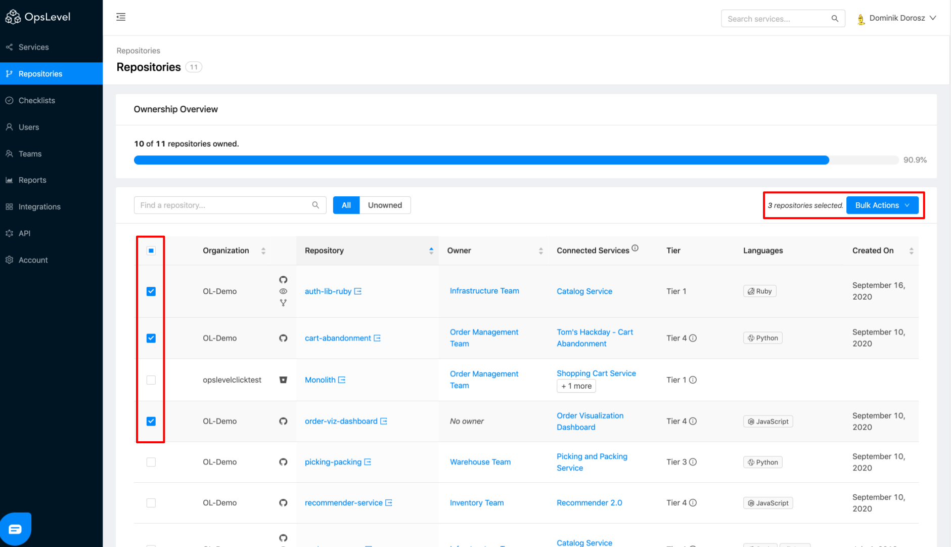 Repositories Bulk Actions
