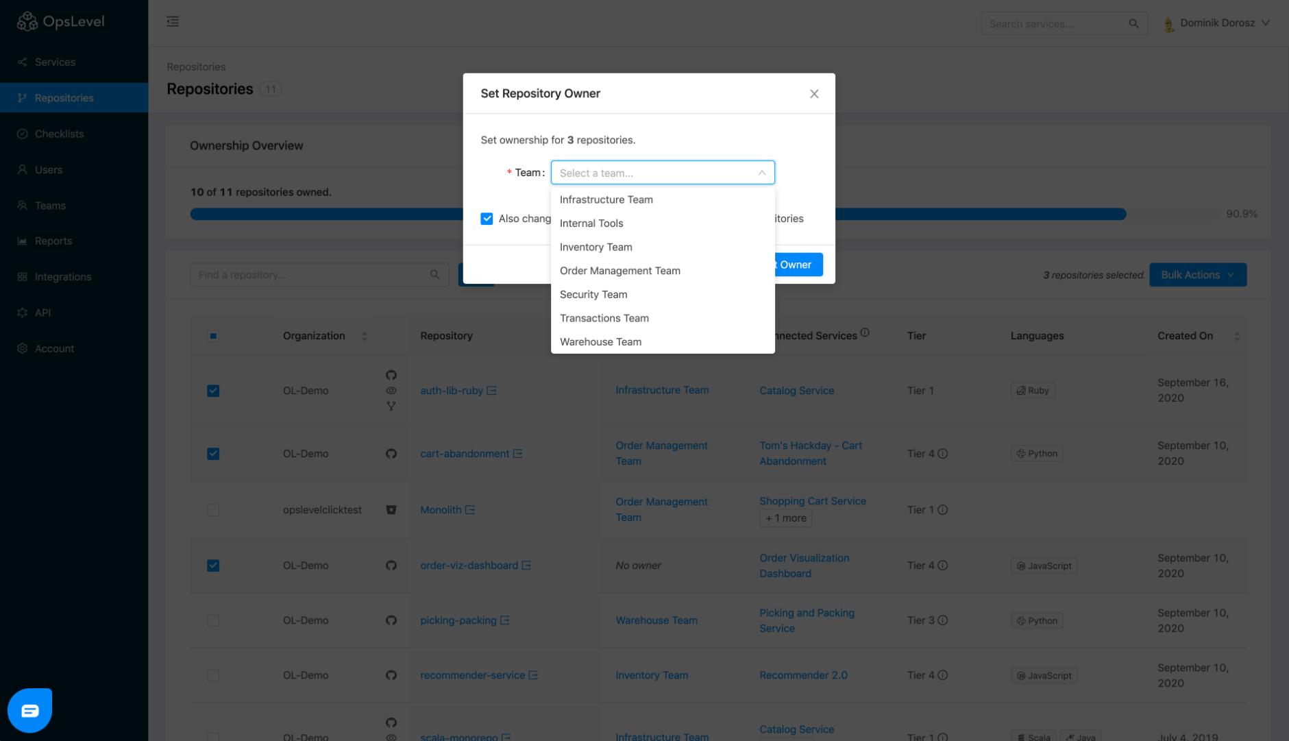 Repositories Bulk Action Modal