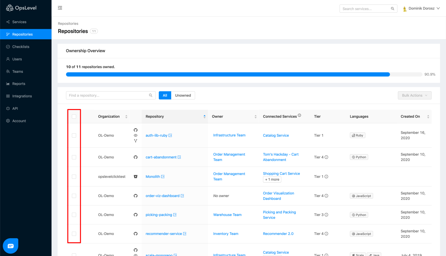 Repositories Checkboxes