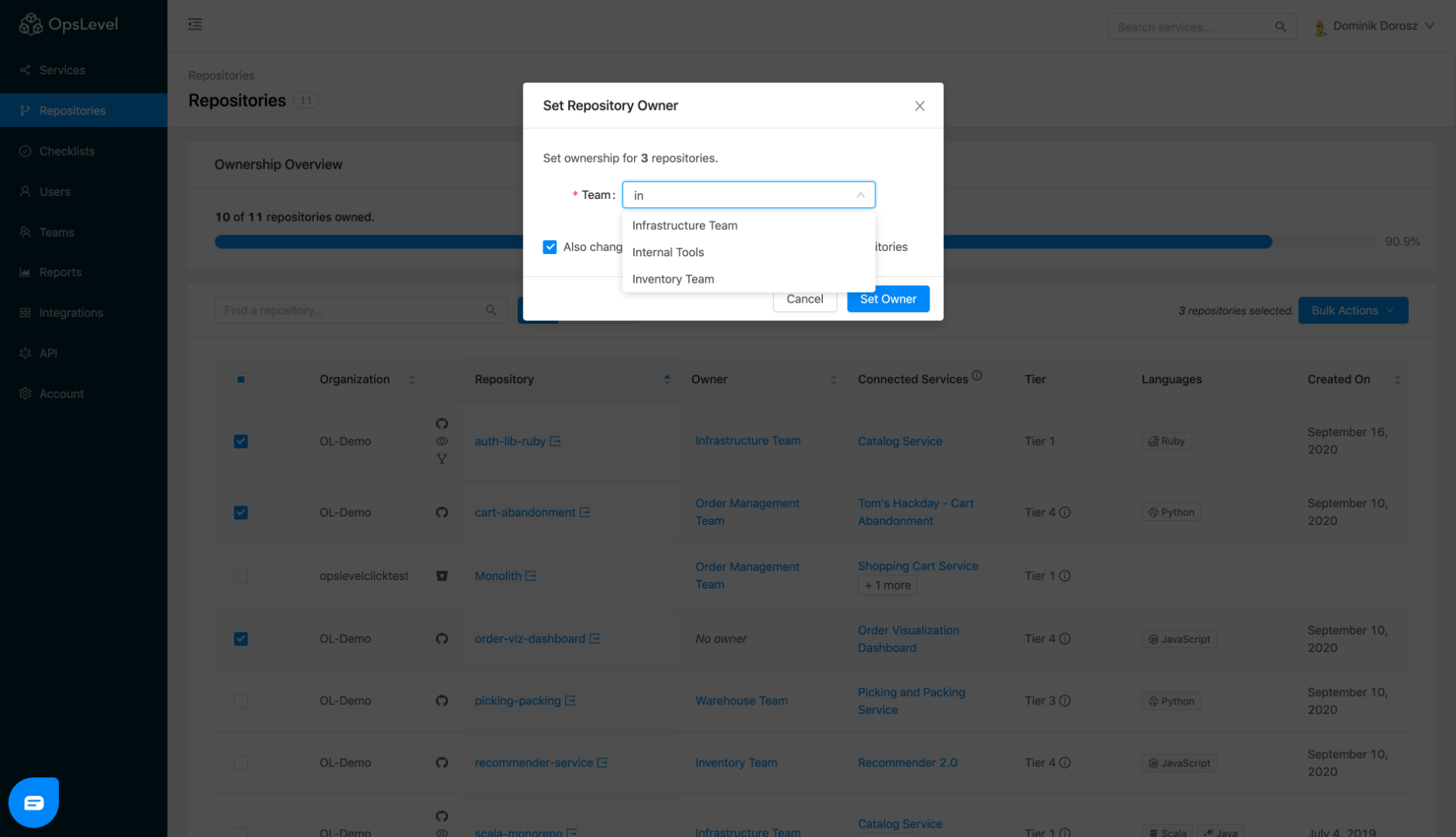 Repositories Bulk Modal Typeahead