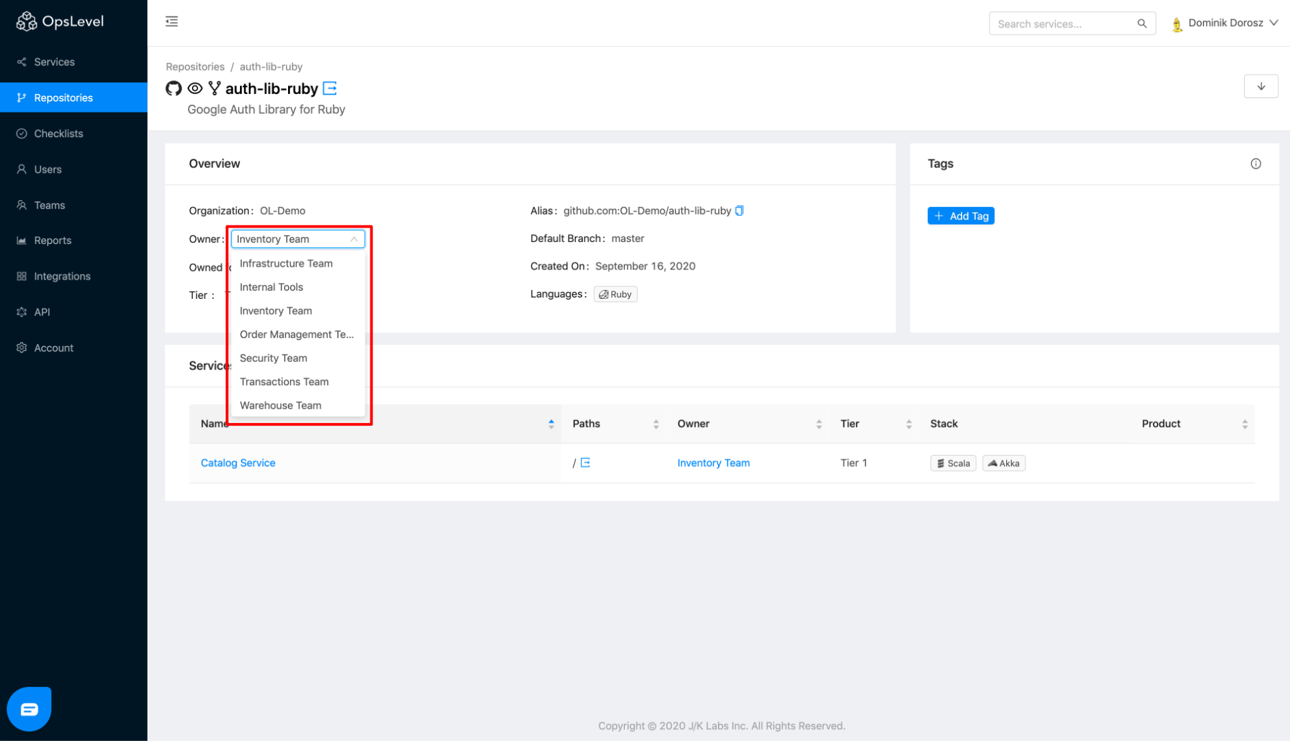 Repository Owner Edit Dropdown