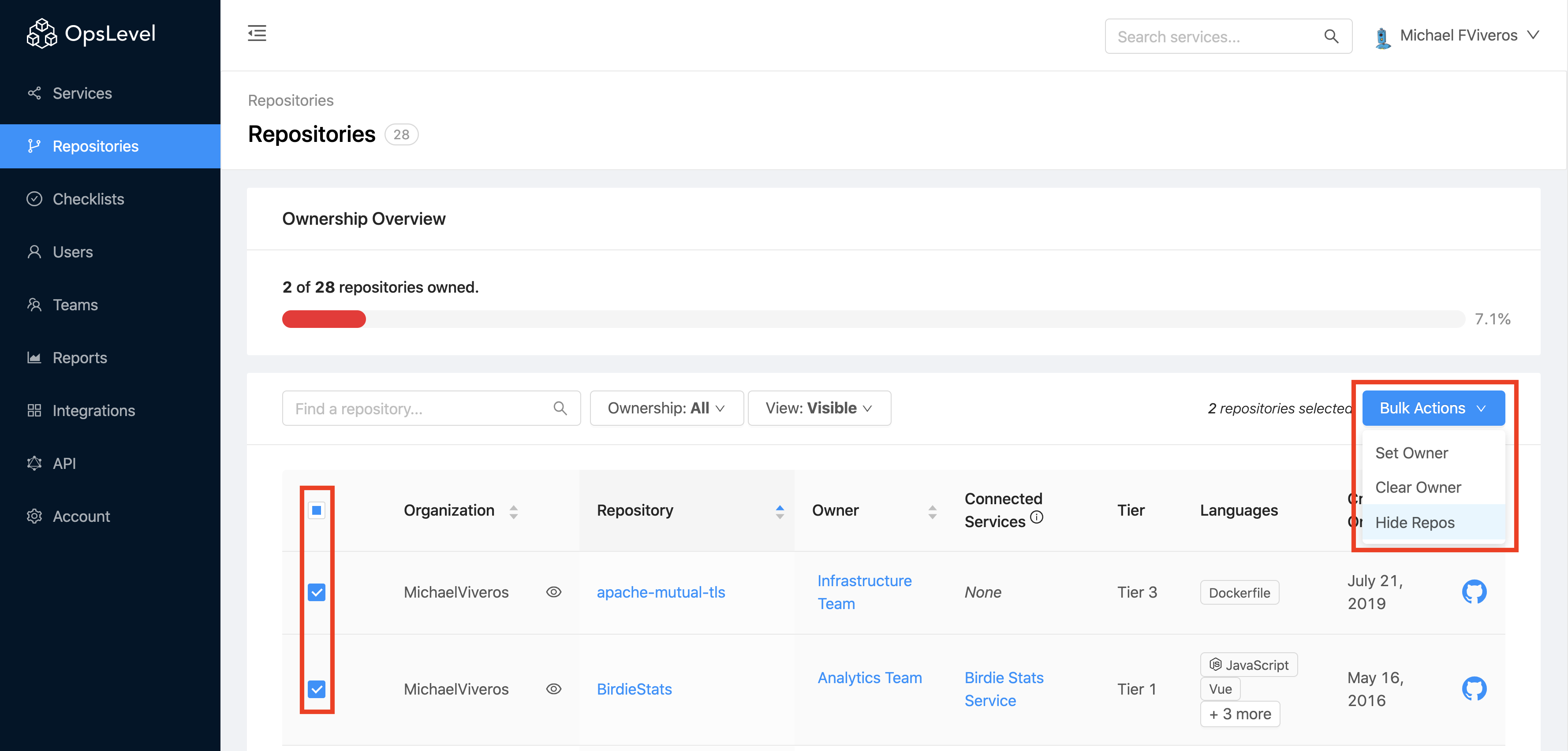 Repository Visibility Bulk Action Hide